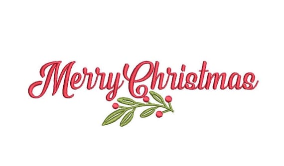 Merry Christmas Holly Embroidery - Machine Embroidery File - design 8x8 inch hoop - Xmas Embroidery File