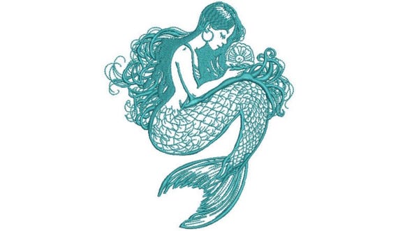 Pearl Mermaid Machine Embroidery File design - 5x7 hoop -  instant download - Redwork Mermaid