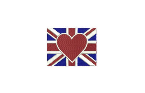 Union Jack Flag Heart 9.5cm - Machine Embroidery File design 4 x 4 inch hoop - Instant download