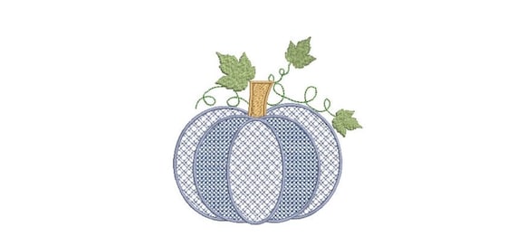 Chinoiserie Chic - Blue Plaid and Cross Stitch Pumpkin Machine Embroidery design - 5x7 hoop - instant download