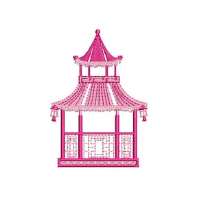 Pagoda Embroidery Design - Chinoiserie Chic Design - 4x4 inch hoop - Machine Embroidery Design