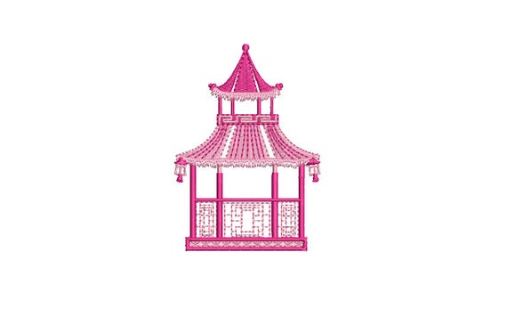 Pagoda Embroidery Design - Chinoiserie Chic Design - 4x4 inch hoop - Machine Embroidery Design