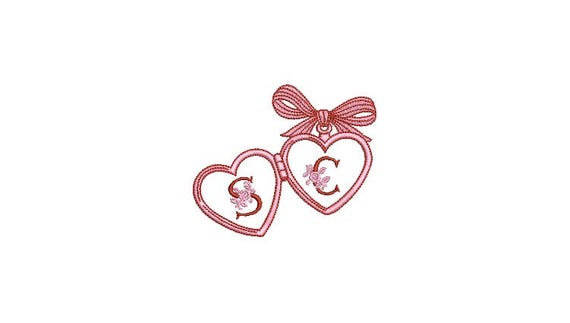 Valentine Stripe Bow Heart Locket Monogram Frame - Machine Embroidery File design -  3x3 inch hoop - Letters Not Included
