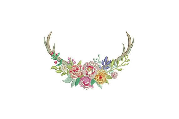 Boho Multicolour Flower Antlers Bohemian Machine Embroidery File design 6x10 inch hoop Flower Antlers