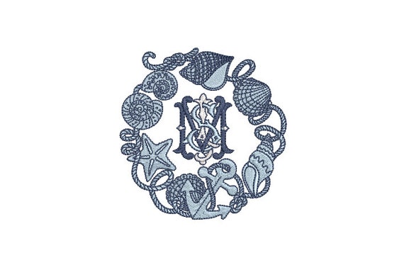 Blue Shell Nautical Wreath Machine Embroidery File design  - 4x4 inch hoop - instant download - Seashell embroidery design
