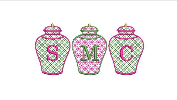 Chinoiserie Chic Ginger Jars Embroidery - Machine Embroidery File design 5x7 hoop - Monogram Embroidery Frame
