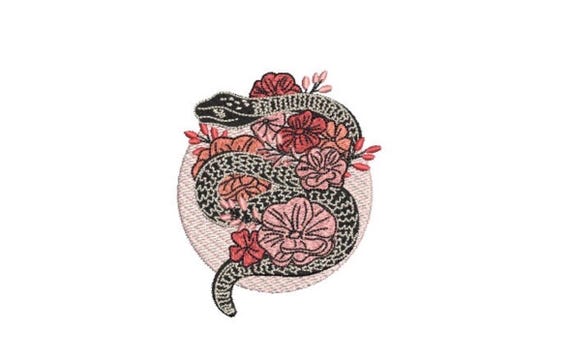 Floral Snake Machine Embroidery File design 4 x 4 inch hoop Rose embroidery design ITH - instant download
