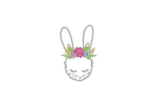 Machine Embroidery Whimsical Vintage Bunny with Flower Crown Embroidery File design 4x4 inch hoop