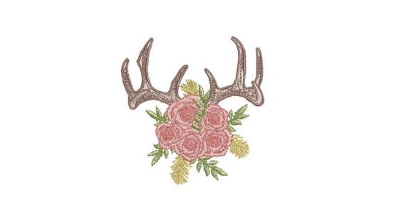 Rose Antlers Bohemian Machine Embroidery File design - 4x4 inch hoop - Flower Antlers Digital Download