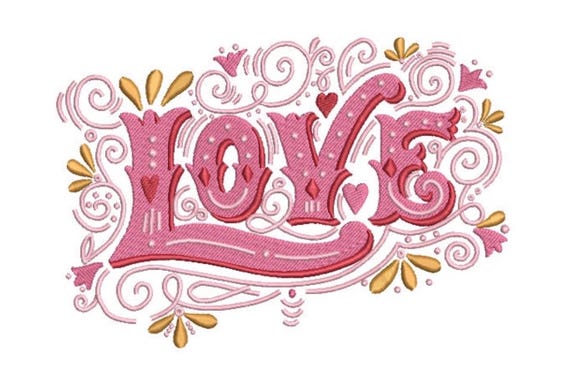 Vintage Love Embroidery - Machine Embroidery File design -  5x7 inch hoop - Instant download embroidery files