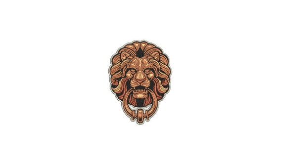 Lion Face Knocker Embroidery - Urban Modern Lion Machine Embroidery File design - 4x4 inch hoop