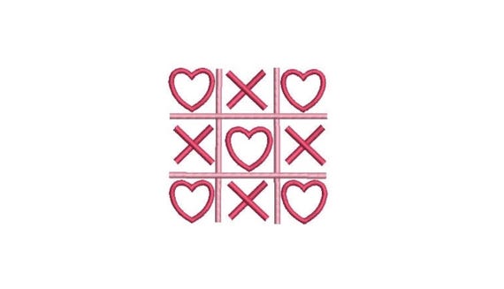 Naughts & Crosses Hearts Machine Embroidery File design - 4 x 4 inch hoop - instant download - Valentines Embroidery Design