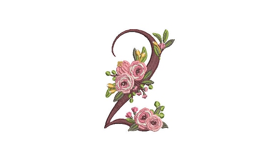 Floral Number 2 - TWO - Second Birthday-  Machine Embroidery File design - 4x4 hoop - embroidery design