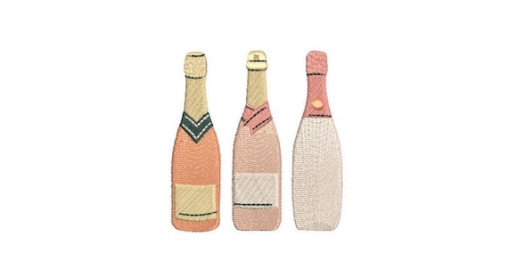 Three Rose’ Champagne Bottles Machine Embroidery Design - 4x4 inch hoop - Wine Bottles Embroidery File