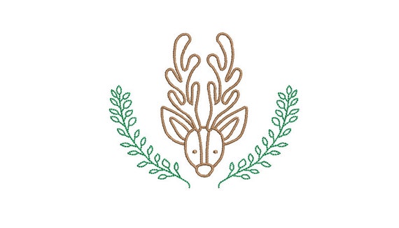 Reindeer Laurel Machine Embroidery File design - 4x4 inch hoop - Christmas Monogram Frame