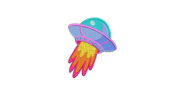Neon UFO Spaceship embroidery design -  Machine Embroidery File design 4 x 4 inch hoop - Instant download