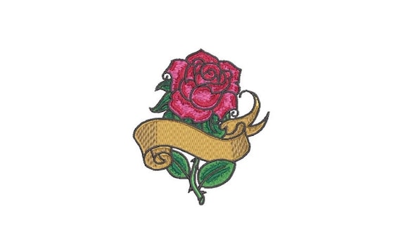 Rose Banner Tattoo Machine Embroidery File design - 4 x 4 inch hoop - Rose Embroidery File