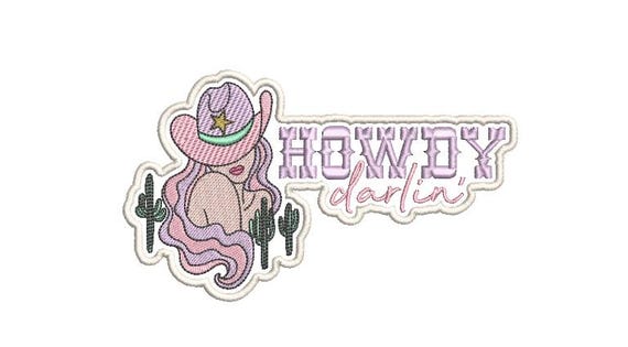 Cowgirl Howdy Darlin Machine Embroidery File design - 5x7 inch hoop - Western Embroidered Patch Design Download
