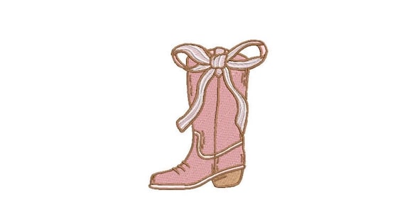 Cowgirl Boot - Stripe Bow Boot Machine Embroidery File design - 4x4 inch hoop - Monogram Frame - Coquette Embroidery