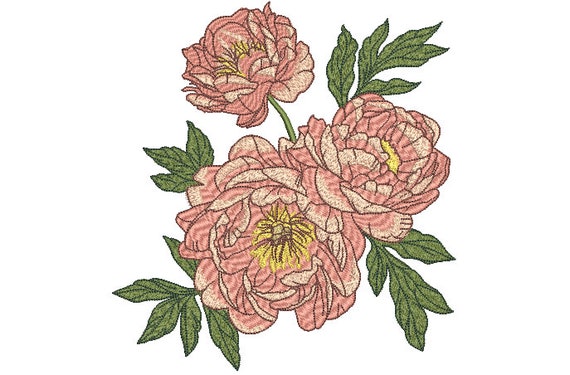 Peonies Machine Embroidery File design 8 x 8 inch hoop - Peony Embroidery File - Flower Embroidery Design