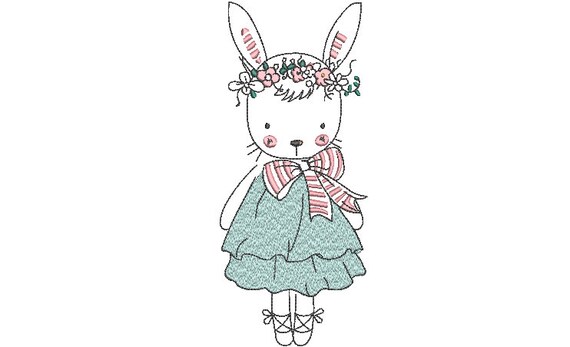 Pretty Bunny Machine Embroidery File design - 6x10 inch hoop - Easter Embroidery Design