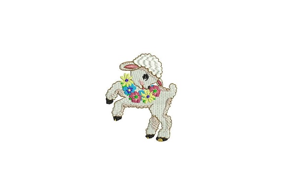 Whimsical Vintage Lamb with Flowers Machine Embroidery File design 4x4 inch hoop