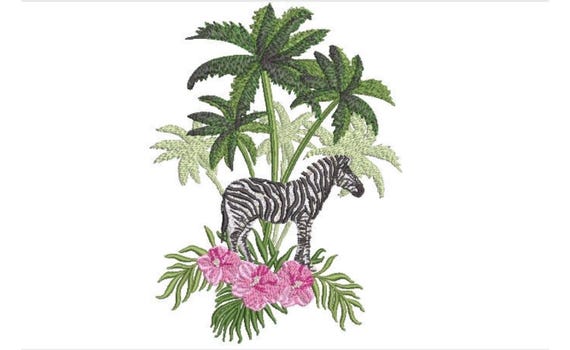 Zebra Palms Machine Embroidery File design - 5x7 inch hoop - Palm Tree - Zebra Embroidery