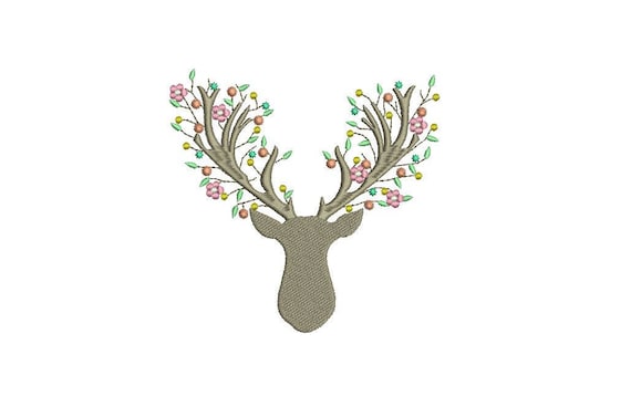 Machine Embroidery Boho Deer Antlers With Flowers Bohemian Machine Embroidery File design 5x7 hoop