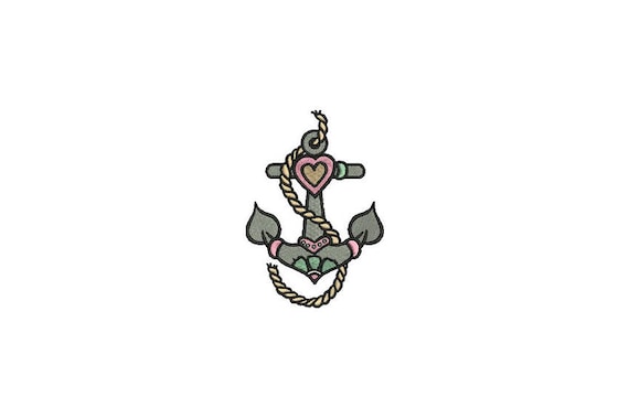 Heart Anchor Machine Embroidery File design 4x4 inch hoop - Anchor Tattoo