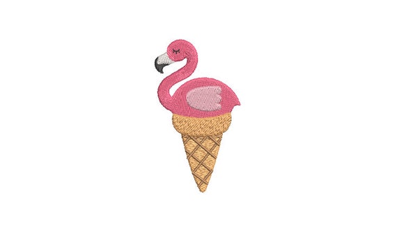 Flamingo Ice Cream Cone Machine Embroidery File design - 4 x 4 inch hoop instant download - Icecream Embroidery