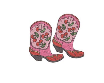 Cowboy Cherry Boots Machine Embroidery File design - 4x4 inch hoop - Western Embroidery Design