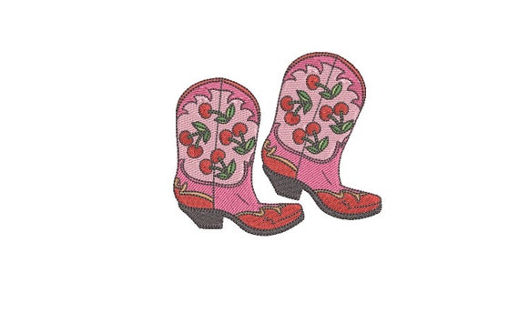 Cowboy Cherry Boots Machine Embroidery File design - 4x4 inch hoop - Western Embroidery Design