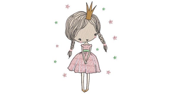 Princess Embroidery - Machine Embroidery File design - 5x7 hoop - Princess Sketch