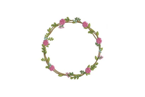 Rose & Flower Wreath Machine Embroidery File design 5x7 inch hoop
