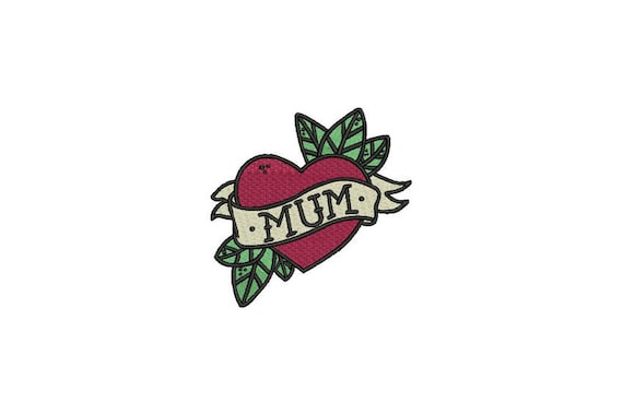 Mum Heart Tattoo Retro Machine Embroidery File design 4 x 4 inch hoop