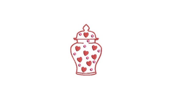 Heart Ginger Jar - Filled Machine Embroidery File design - 3x3 inch  hoop - monogram embroidery