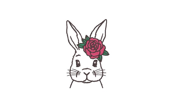 Bunny Rose Machine Embroidery Design - Embroidery File design - 4x4 inch hoop - 10cm x 10cm hoop