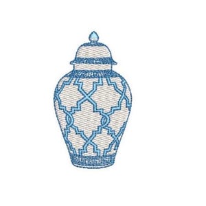 Chinoiserie Chic Patterned Ginger Jar - Filled Machine Embroidery File design  - 3x3 hoop - 7.5cm tall