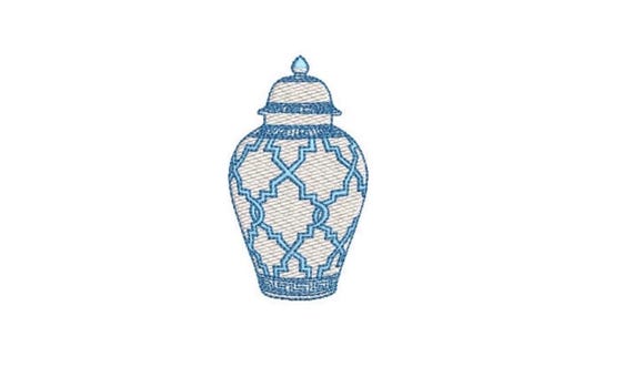 Chinoiserie Chic Patterned Ginger Jar - Filled Machine Embroidery File design  - 3x3 hoop - 7.5cm tall