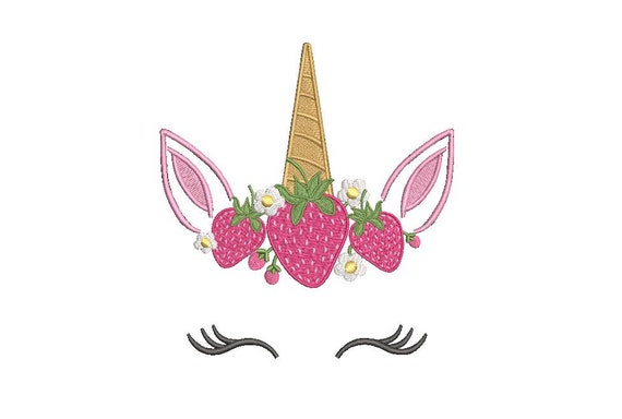 Strawberry Unicorn Embroidery design - Machine Embroidery Unicorn Face Machine Embroidery File design - 5x7 inch hoop