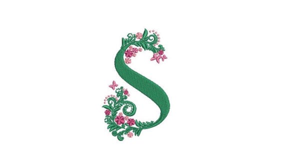 Letter S Fancy Butterflies Monogram - Machine Embroidery File design - 4x4 inch hoop