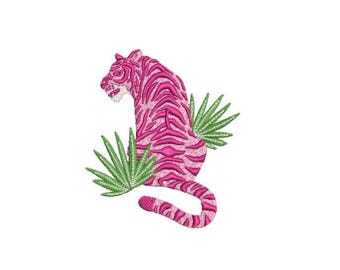 Tiger Machine Embroidery File design - 4x4 inch hoop - Chinoiserie Embroidery Design - Pink Tiger Design