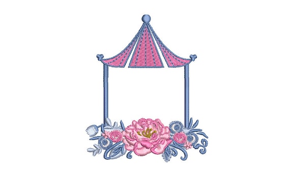 Pagoda Embroidery Design - Chinoiserie Chic Design - 4x4 inch hoop - Machine Embroidery Design - Flower Pagoda