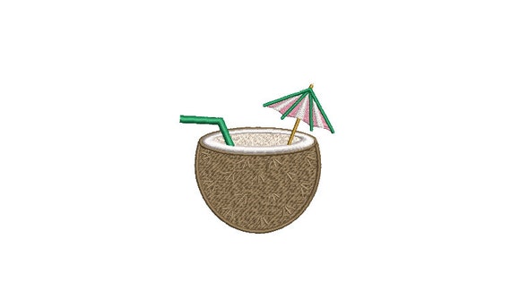 Coconut Machine Embroidery File design - 3 x 3 inch hoop - Cocktail Embroidery Design