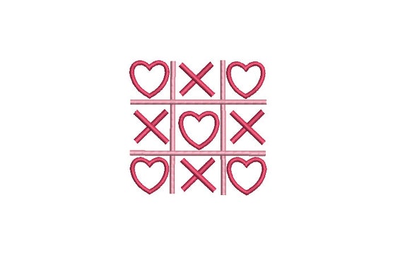 Naughts & Crosses Hearts Machine Embroidery File design - 4 x 4 inch hoop - instant download - Valentines Embroidery Design