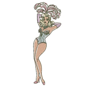 Showgirl Vintage - Diseño de archivo de bordado de máquina retro - 5 x 7 pulgadas aro - Vintage estilo bordado