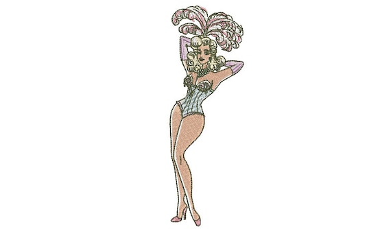 Vintage Showgirl - Retro Machine Embroidery File design - 5 x 7 inch hoop - Vintage Style Embroidery