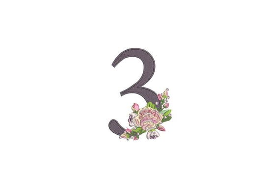 Number 3 - THREE - Bouquet - THREE Birthday-  Machine Embroidery File design - 4x4 hoop - embroidery design