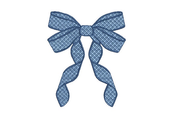 Big Plaid Bow Machine Embroidery File design - 5x7 inch hoop - Blue Bow Embroidery Design