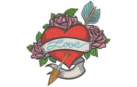 Love Heart Arrow Machine Embroidery File design  - 8 x 8 inch hoop - Heart Embroidery Design